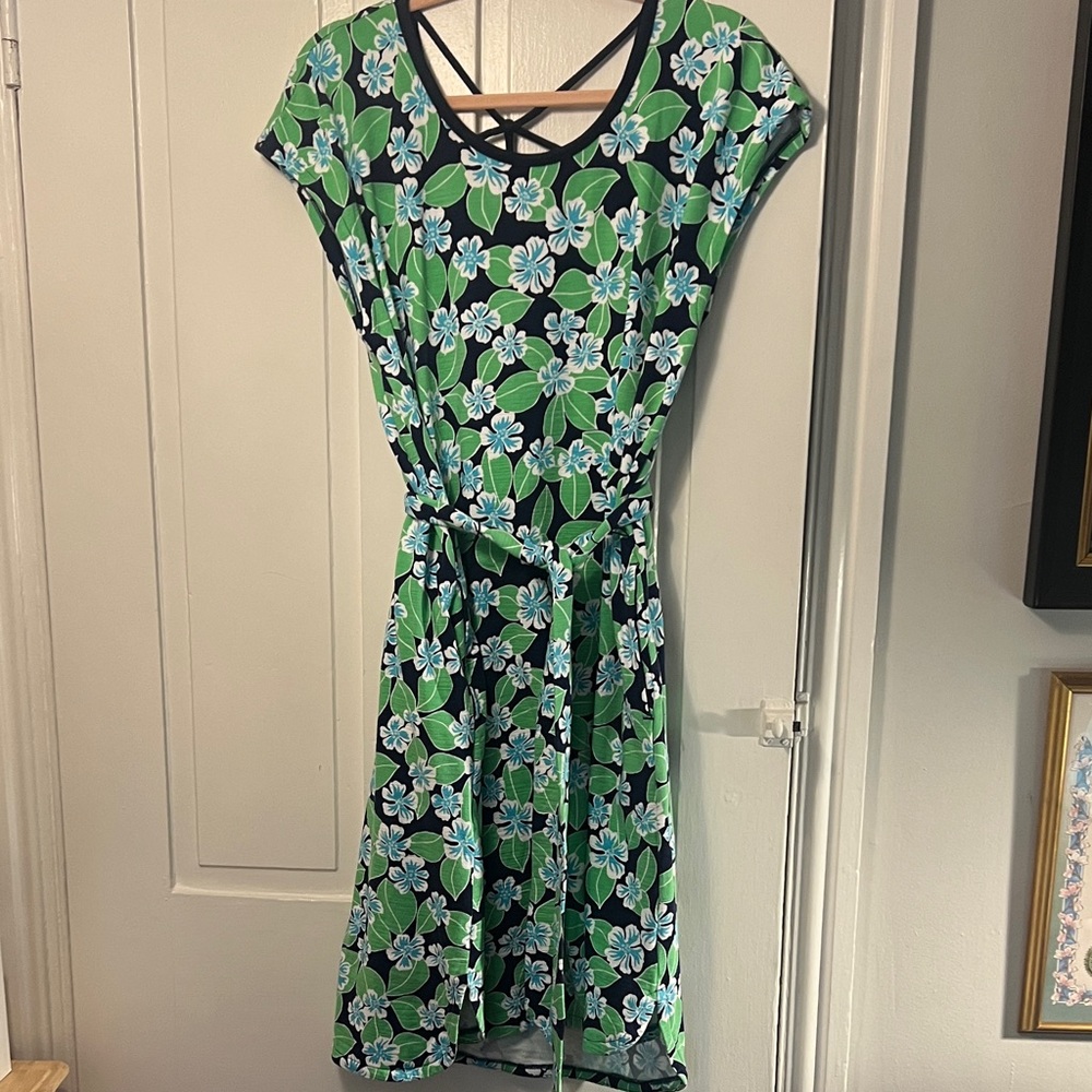 Talbots Green and Blue Floral Midi Dress
